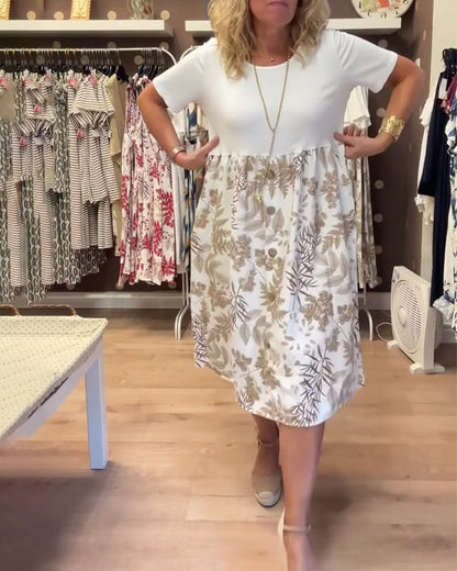 Casual Temperament Printed Round Neck Dress