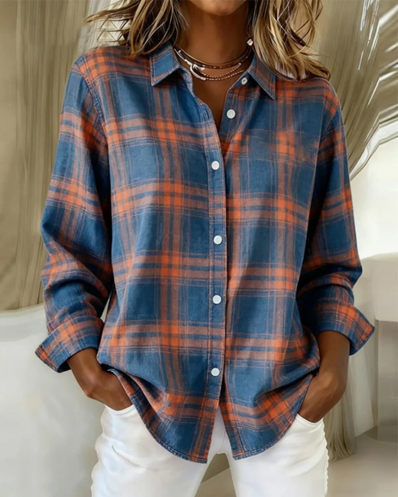 Plaid Fleece-Lined Long-Sleeved Shirt