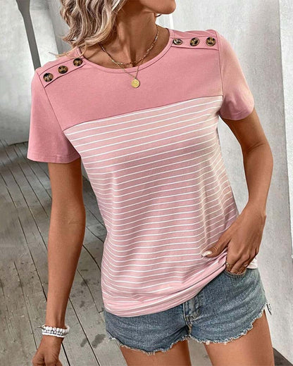 Short-Sleeved Striped Contrast T-Shirt