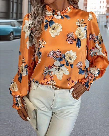 Balloon-Sleeve Floral Blouse