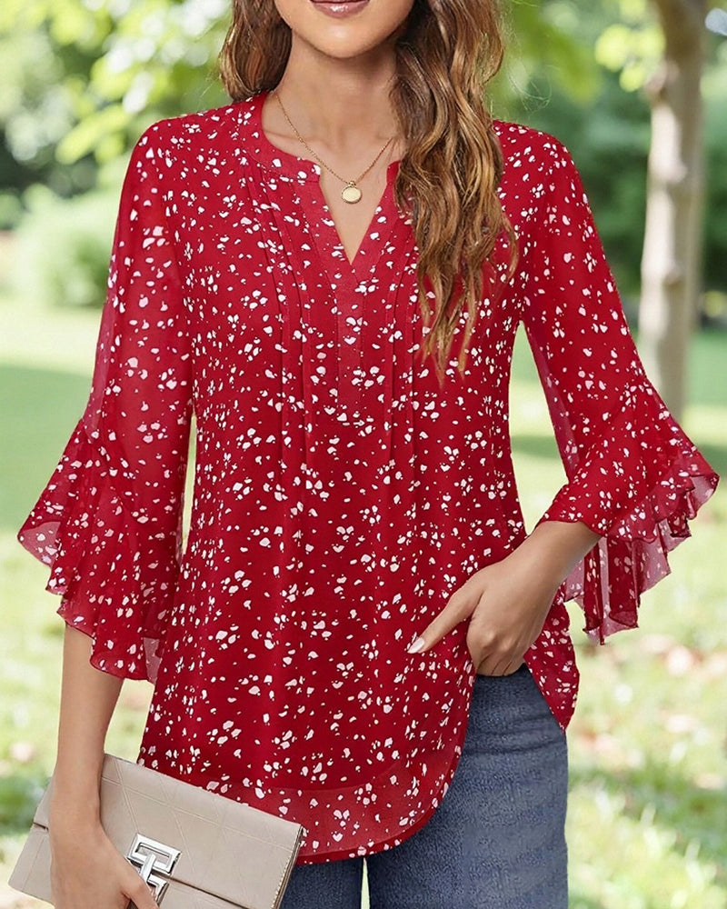 Polka Dot Print Ruffle Blouse
