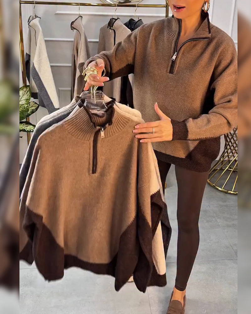 Half-Zip Contrast Color Jumper