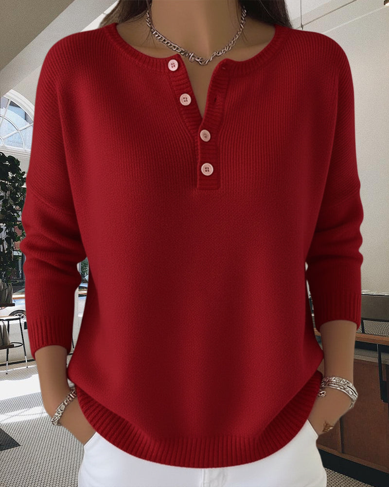 Long-Sleeved Button-Down Solid Color Jumper