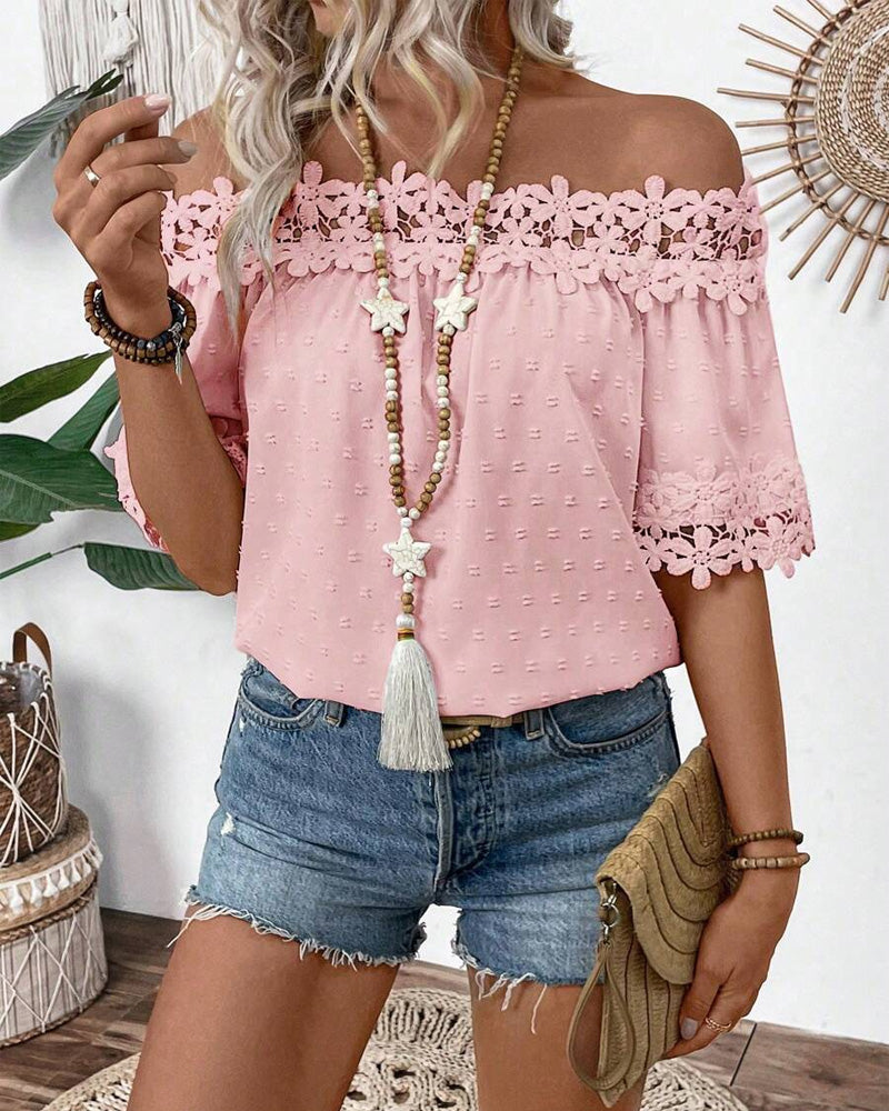 One-Shoulder Lace 3d Flower Blouse