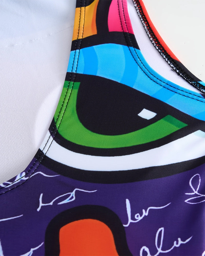 Sleeveless Printed One-Piece Swimsuit