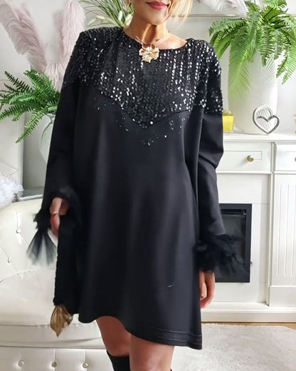 Loose-Fitting Sequined Patchwork Fashion Dress
