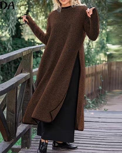 Casual Warm Side Slit Long Dress