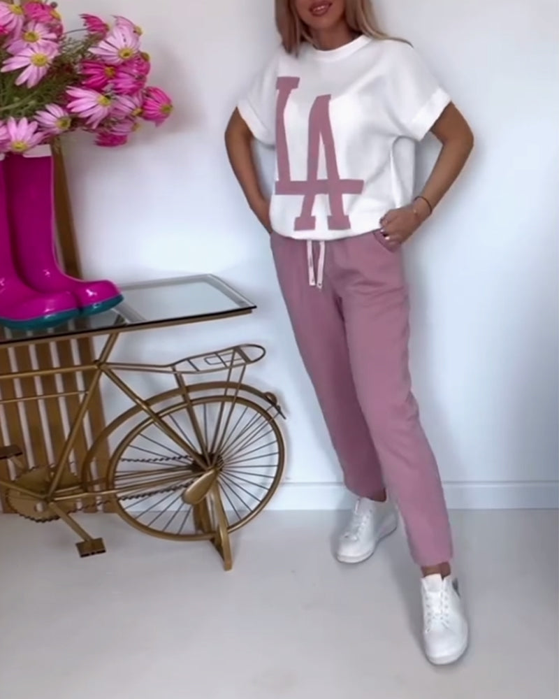 Casual Letter Print Sports Set