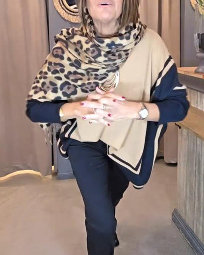 Batwing Sleeve Striped Color-Block Sweater