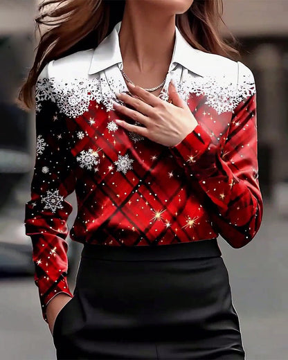 Fashionable Snowflake Print Blouse