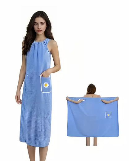 Soft Absorbent Quick-Dry Wearable Bath Towel Skirt with Floral Pattern Pocket