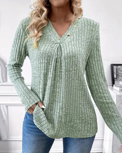 V-Neck Ribbed Long-Sleeve Top