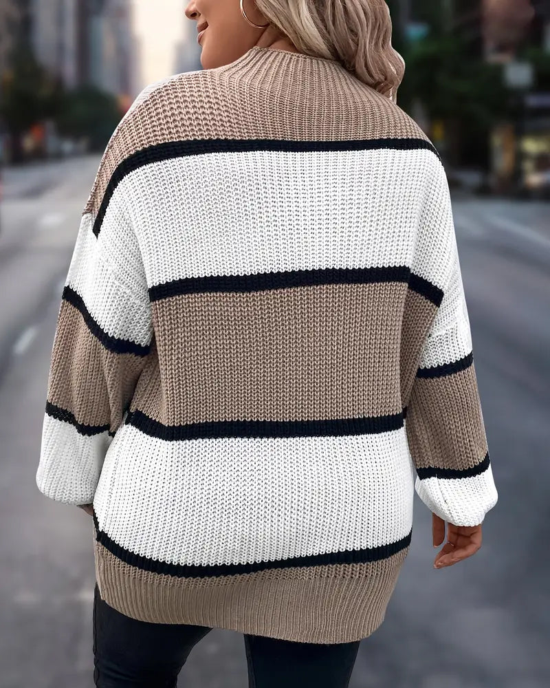 Contrast Striped Drop Shoulder Loose Sweater