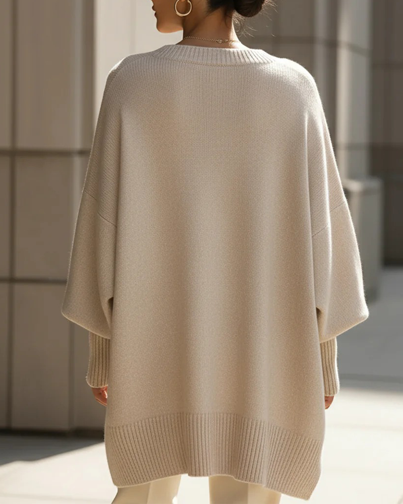 Round Neck Loose Mid-Length Jumper