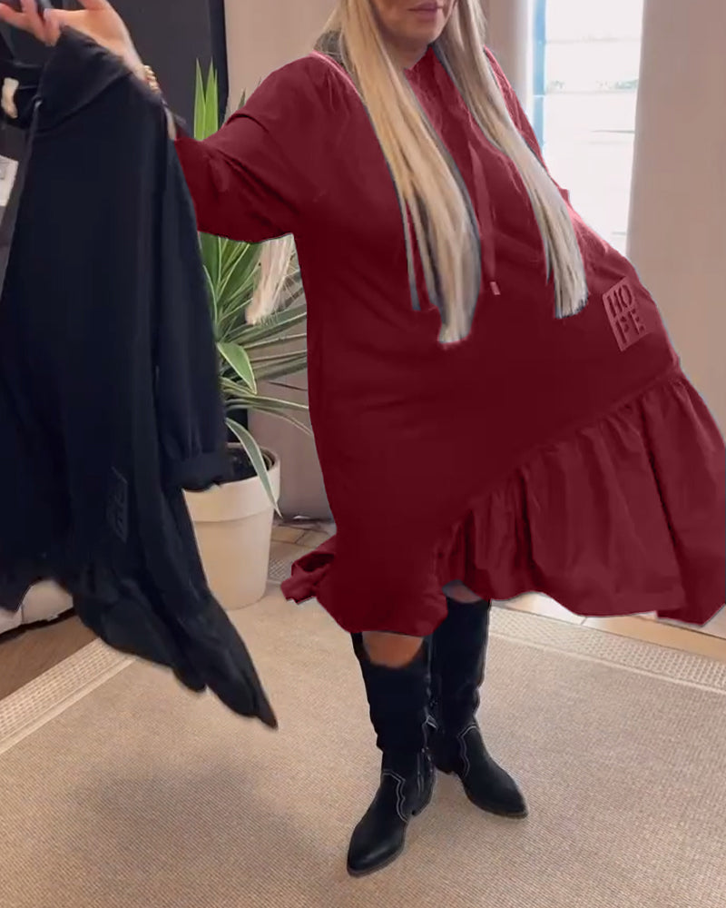 Long sleeve panel loose hooded dress