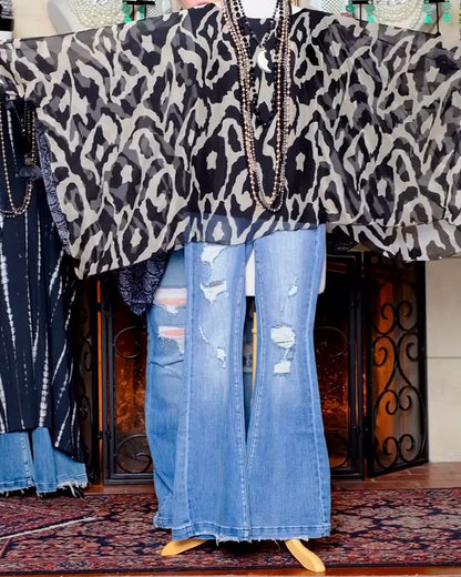 Batwing Sleeve Print Long Sleeve Blouse