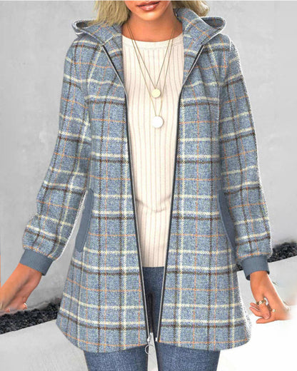 Plaid hooded coat