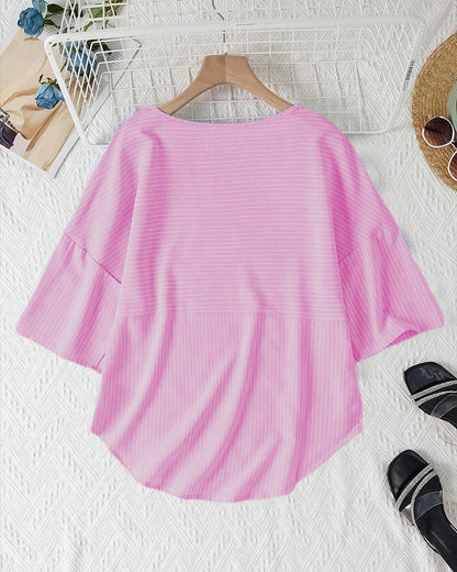 Striped print crew neck casual top