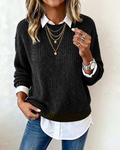 Shirt Collar Patchwork Jumper