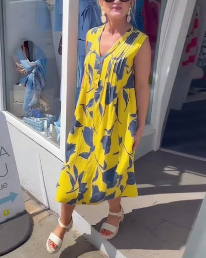 V-Neck Sleeveless Printed Dress