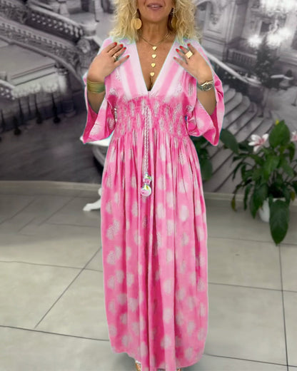 Loose Holiday Print Waist Maxi Dress