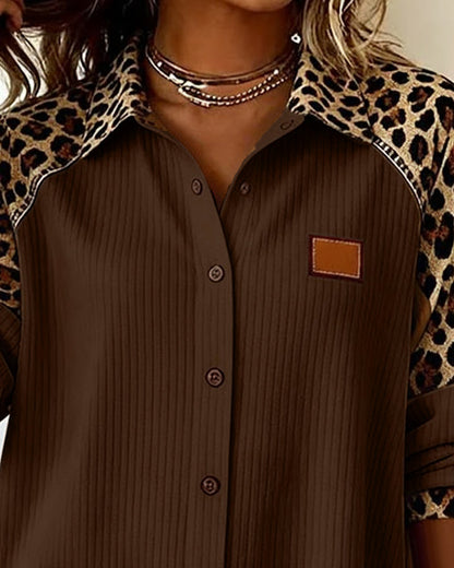 Lapel Button-Down Leopard Print Shirt