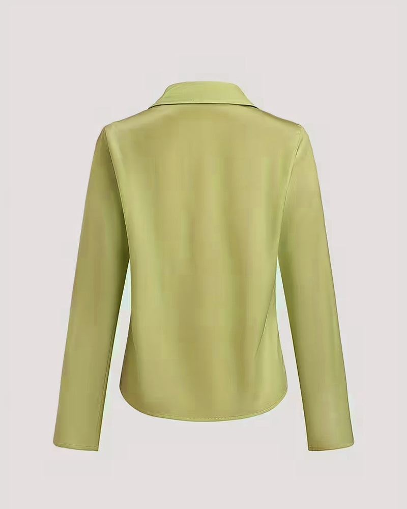 Lapel Straight Shoulder Printed Blouse