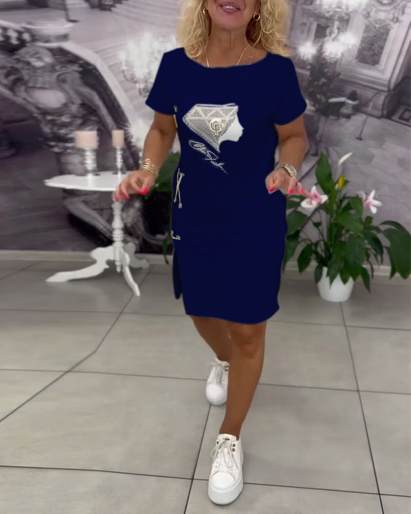 Printed Fitted Slit Dress