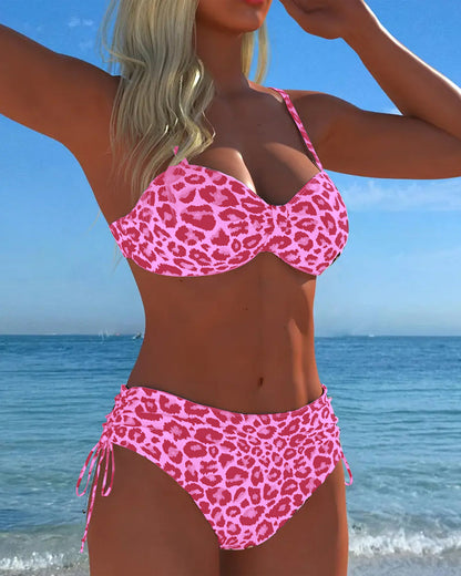 Lace-Up Leopard Print Two-Piece Swimsuit
