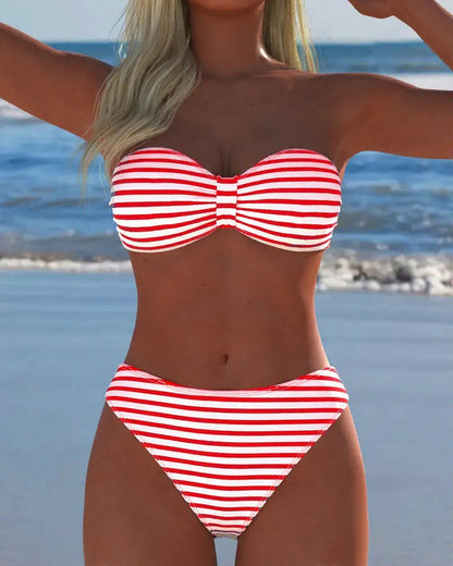 High Waist Striped Triangle Two-Piece Swimsuit