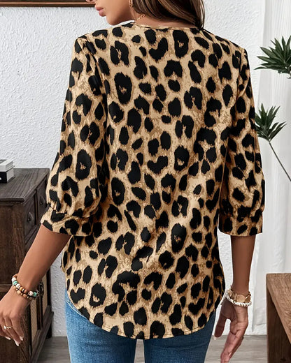 Half-Sleeved Leopard Print Loose Blouse