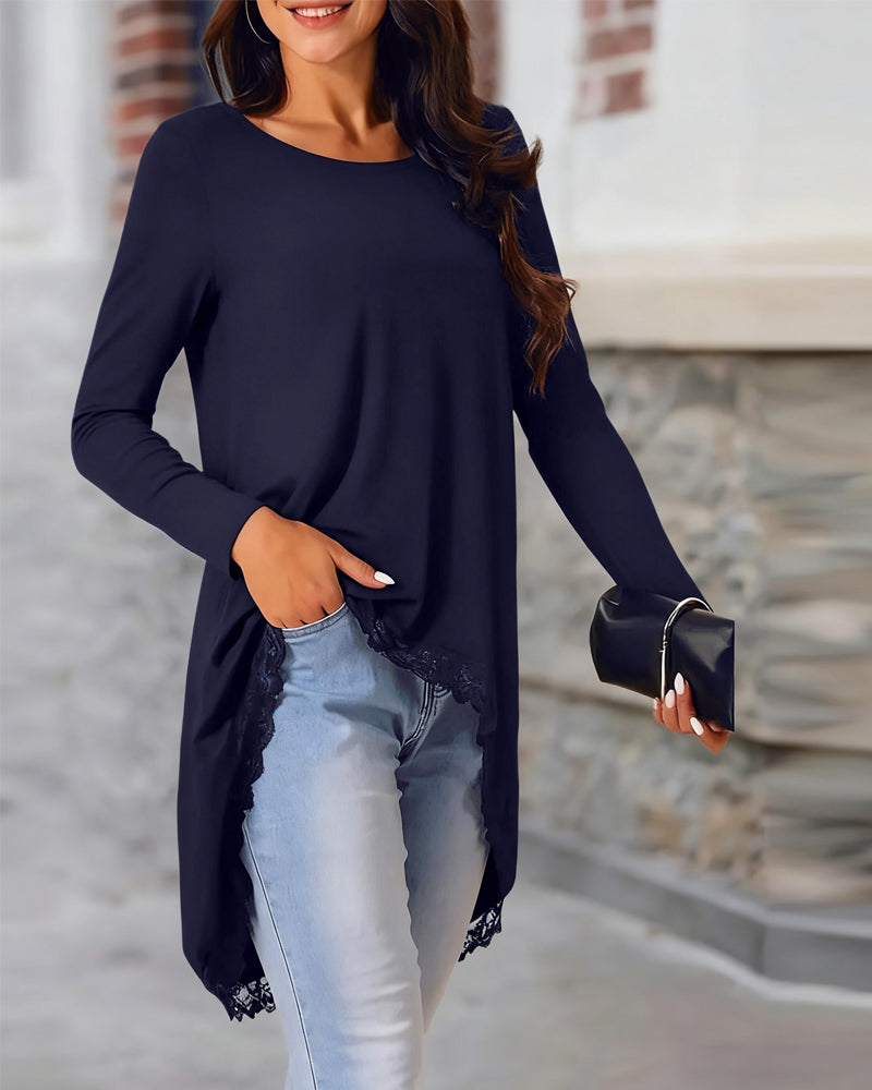 Irregular Long-Sleeved Mesh Patchwork Top