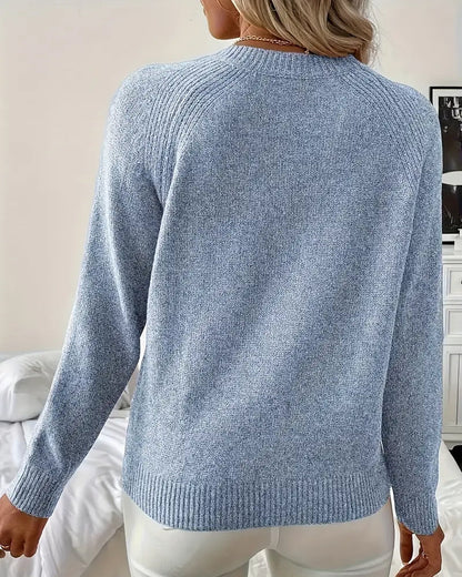 Button-Embellished Raglan Sleeve Sweater