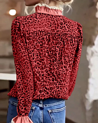 Casual Leopard Print Long-Sleeved Blouse