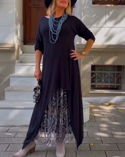 Long Sleeve Solid Color Irregular Dress