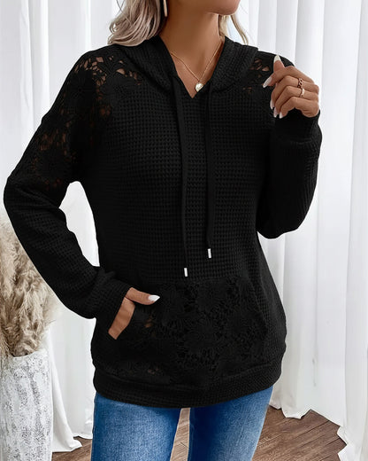 V-Neck Long-Sleeved Lace Casual Hoodie