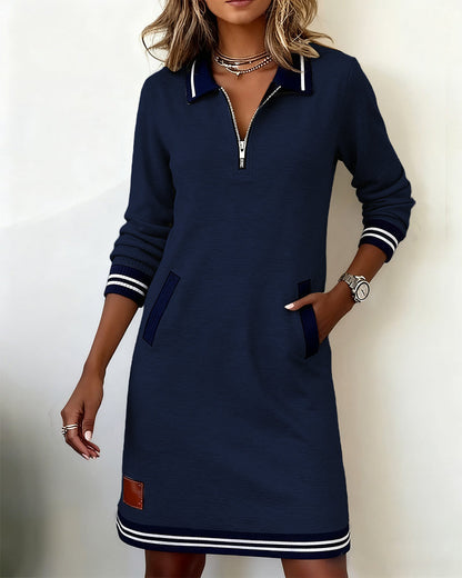 Zipper Lapel Long Sleeve Dress