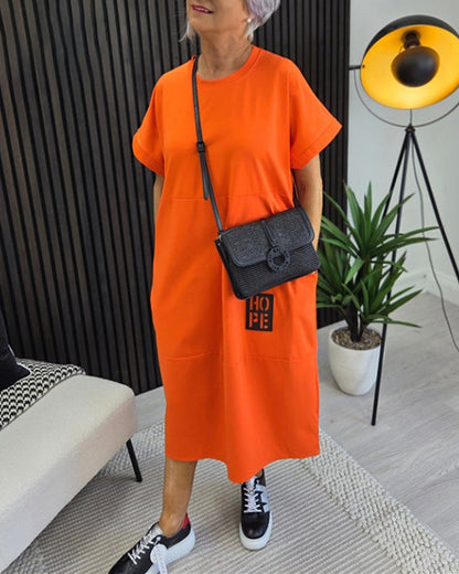 Short Sleeve Casual Straight Pocket Dress
