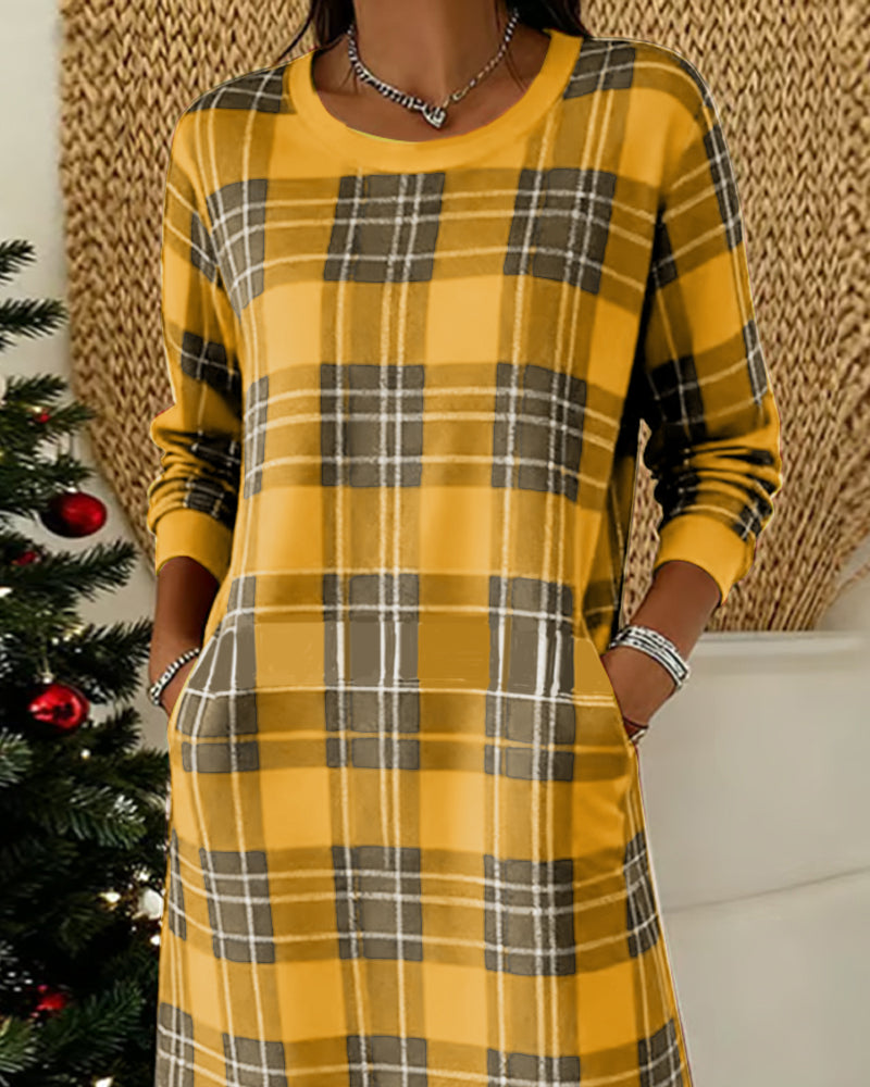 Long-Sleeved Plaid Sweatshirt Dress