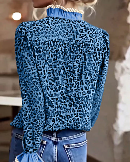 Casual Leopard Print Long-Sleeved Blouse