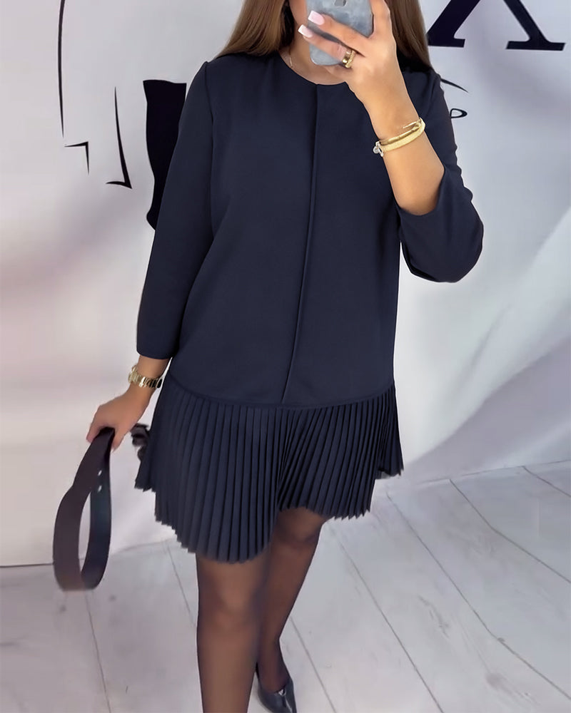 Three-Quarter Sleeve Accordion Pleated Dress