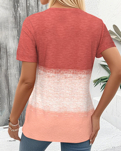 Round Neck Contrast Short Sleeve Blouse