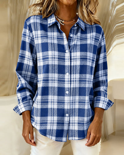 Plaid Fashionable Long-Sleeved Blouses