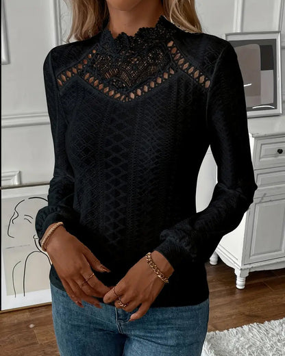 Lace Round Neck Long Sleeve Top