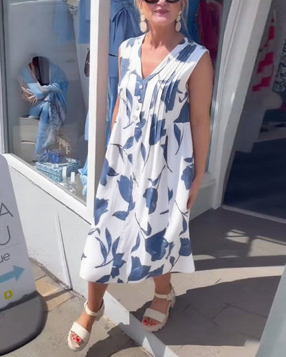 V-Neck Sleeveless Printed Dress