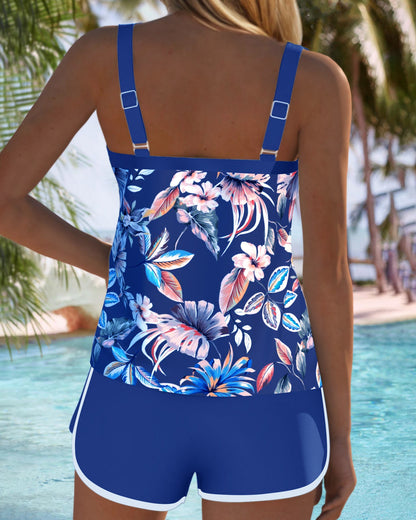 U-Neck Sleeveless Printed Tankini