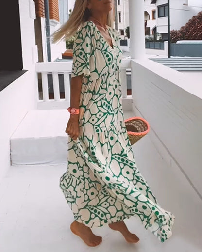 Printed v-neck loose dress