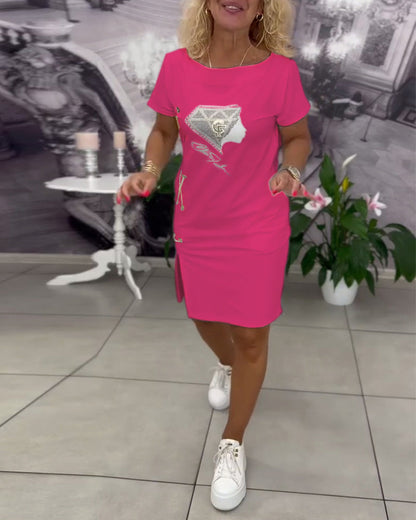 Printed Fitted Slit Dress