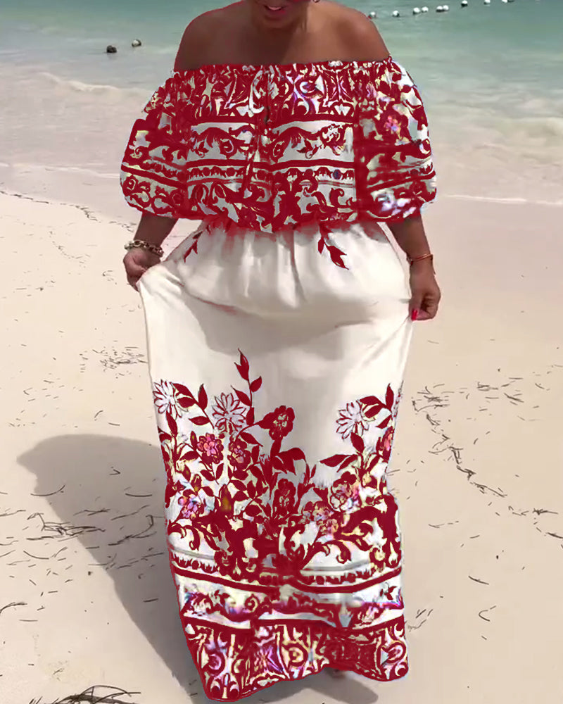 Off-Shoulder Printed Resort Dress