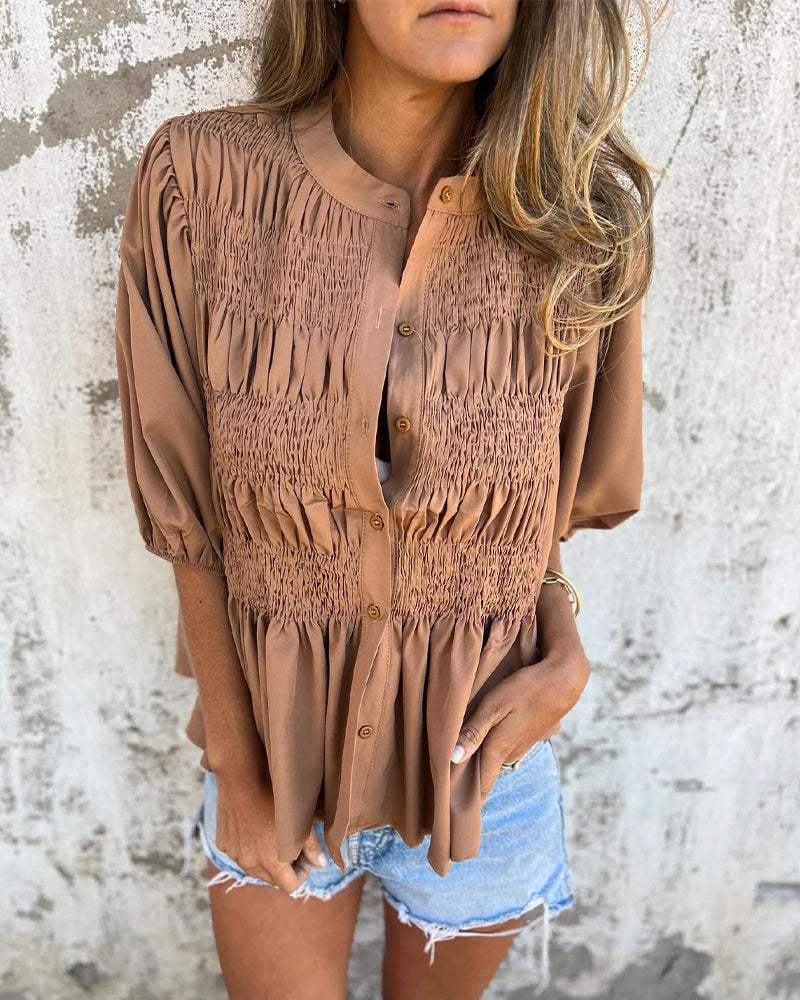 Casual Fashion Short Sleeve Solid Color Blouse